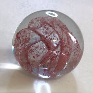 Small Handblown art glass paperweight w pink swirl design